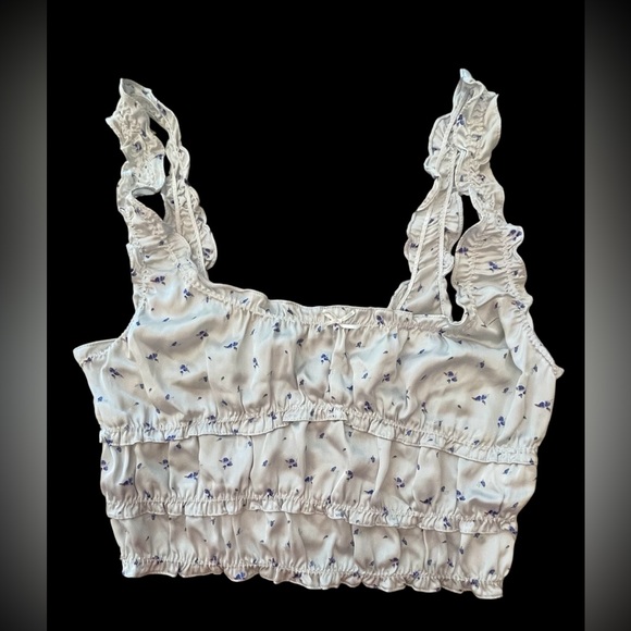 Zara Tops - Zara Floral Ruffle White Crop Top